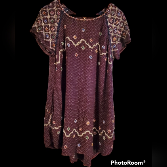 Free People in the Clouds Embroidered  Embellished Mini Dres/Tunic Size SP - Picture 2 of 10
